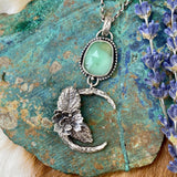 Succulent Moon and Chrysocolla gem sterling silver necklace