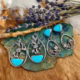 Woodland Mushrooms and Kingman Turquoise hand cast Sterling Silver Earrings