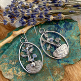 Woodland Mushrooms, leaves and Kingman Turquoise hand cast Sterling Silver Earrings