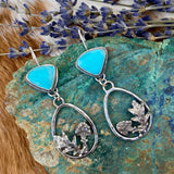 Woodland Mushrooms and Kingman Turquoise hand cast Sterling Silver Earrings