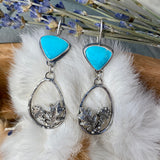 Woodland Mushrooms and Kingman Turquoise hand cast Sterling Silver Earrings