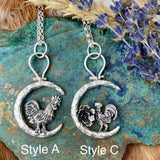 Rooster under the Moon sterling silver necklace