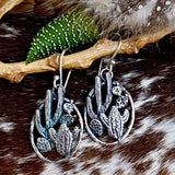 Desert Dweller Cactus Scene hand cast Sterling Silver Earrings