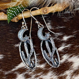 Desert Dweller Saguaro Cactus & Moon hand cast Sterling Silver Earrings