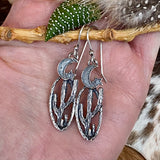 Desert Dweller Saguaro Cactus & Moon hand cast Sterling Silver Earrings