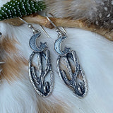 Desert Dweller Saguaro Cactus & Moon hand cast Sterling Silver Earrings