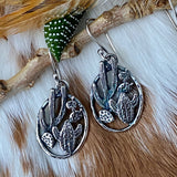 Desert Dweller Cactus Scene hand cast Sterling Silver Earrings