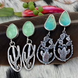 Desert Dweller Turquoise Cactus Scene hand cast Sterling Silver Earrings