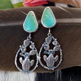 Desert Dweller Turquoise Cactus Scene hand cast Sterling Silver Earrings