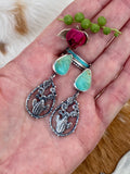 Desert Dweller Turquoise Cactus Scene hand cast Sterling Silver Earrings