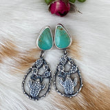 Desert Dweller Turquoise Cactus Scene hand cast Sterling Silver Earrings