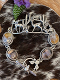 Desert Moonlight Deer Montana Agate sterling silver bracelet
