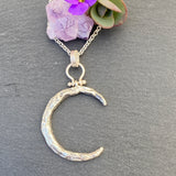 Moon Scape ~ Hand carved Crescent Moon sterling silver necklace