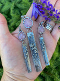 Lavender Quartz and hand cast Botanical Sprig II bar Sterling Silver Necklace