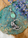 Succulent Moon and Chrysocolla gem sterling silver necklace