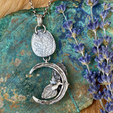 Succulent Moon and Chrysocolla gem sterling silver necklace