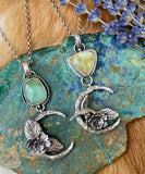 Succulent Moon and Chrysocolla gem sterling silver necklace