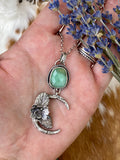 Succulent Moon and Chrysocolla gem sterling silver necklace