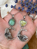 Succulent Moon and Chrysocolla gem sterling silver necklace