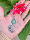 Succulent Moon and Chrysocolla gem sterling silver necklace