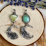 Succulent Moon and Chrysocolla gem sterling silver necklace