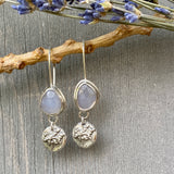 Lavender Quartz and hand cast Botanical Charm Sterling Silver Earrings