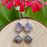 Lavender Quartz and hand cast Botanical Charm Sterling Silver Earrings