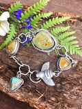 Queen Bee Old stock Royston Turquoise Cabochons and hand cast bumble bee Sterling Silver Bracelet,
