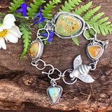 Queen Bee Old stock Royston Turquoise Cabochons and hand cast bumble bee Sterling Silver Bracelet,