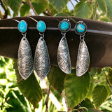 Boho Kingman Turquoise Etched Sterling Silver Earrings