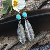 Boho Kingman II Turquoise Etched Sterling Silver Earrings