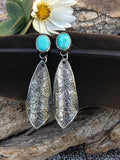 Boho Kingman II Turquoise Etched Sterling Silver Earrings