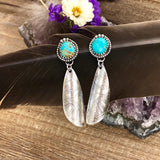 Boho Kingman Turquoise Etched Sterling Silver Earrings