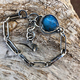 Labradorite and succulent hand stamped chain sterling silver bracelet