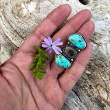 Boulder Opal and Rustic Turquoise Stones Bezeled in Sterling Silver Ring Size 5 US