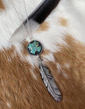 Feather and turquoise sterling silver necklace