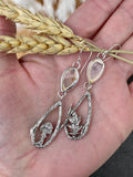 Mushroom & Dendritic teardrop hand cast Sterling Silver Earrings