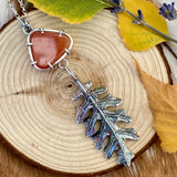 Autumn leave and Carnilian gem sterling silver necklace