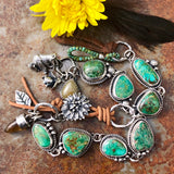 Sunflower and Royston Turquoise Sterling Silver Bracelet