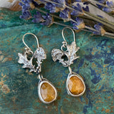 Golden Mushroom & Sapphire hand cast Sterling Silver Earrings