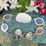 Opal ombré blue chalcedony, lavender quartz sterling silver bracelet