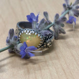 Bee & Ethiopian rose cut Opal Sterling Silver Ring Size 7.5-8 US