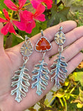 Autumn leave and Carnilian gem sterling silver necklace