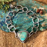 Turquoise shield and succulent sterling silver bracelet