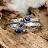 Deep blue Sapphire and gold snakeskin cuffs