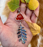 Autumn leave and Carnilian gem sterling silver necklace