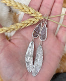 Dragonfly wings & Dendritic teardrop hand cast Sterling Silver Earrings