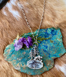 Explore your Roots Pines, Bear and Dendritic agate Bear sterling silver necklace