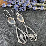 Mushroom & Dendritic teardrop hand cast Sterling Silver Earrings