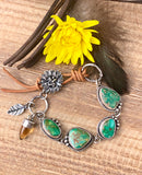 Sunflower and Royston Turquoise Sterling Silver Bracelet